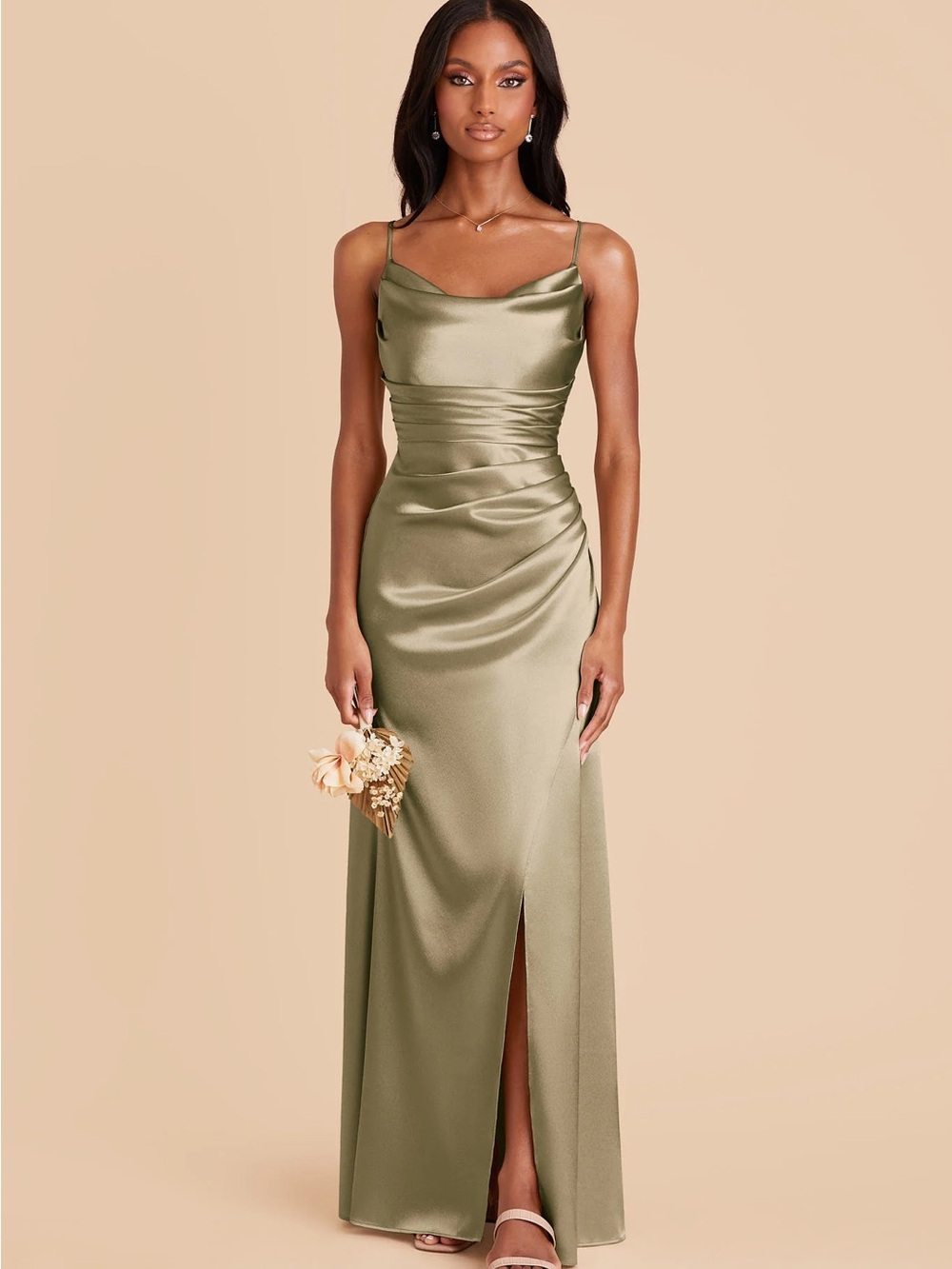 Birdy Grey Lydia Dress - Moss Green Shiny Satin - L